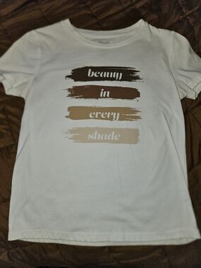 Nine West White Tee with Subtle Beige Logo Print